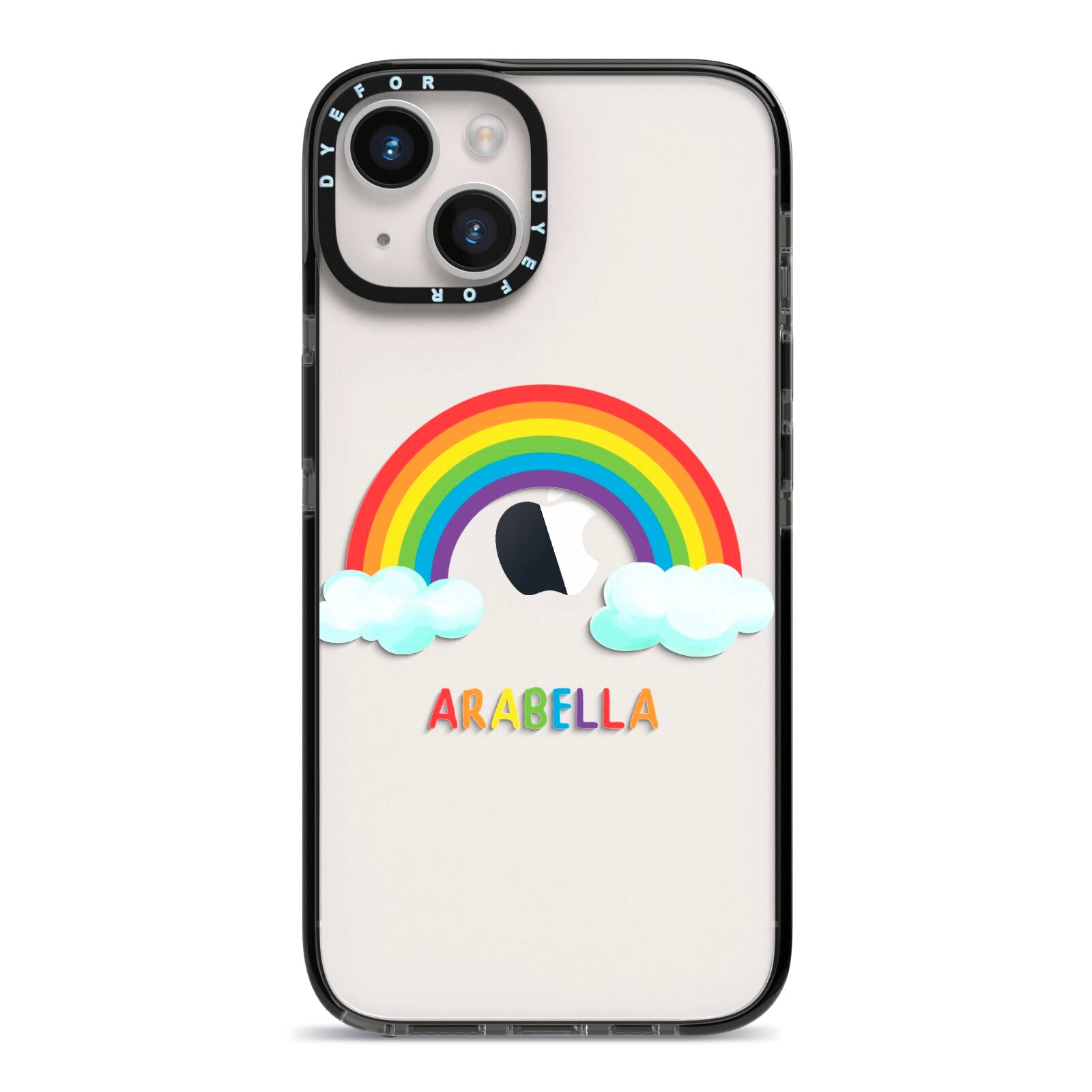 Personalised Rainbow Name iPhone 14 Black Impact Case on Silver phone