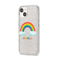 Personalised Rainbow Name iPhone 14 Glitter Tough Case Starlight Angled Image