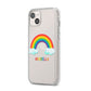 Personalised Rainbow Name iPhone 14 Plus Clear Tough Case Starlight Angled Image