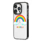 Personalised Rainbow Name iPhone 14 Pro Black Impact Case Side Angle on Silver phone
