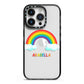 Personalised Rainbow Name iPhone 14 Pro Black Impact Case on Silver phone