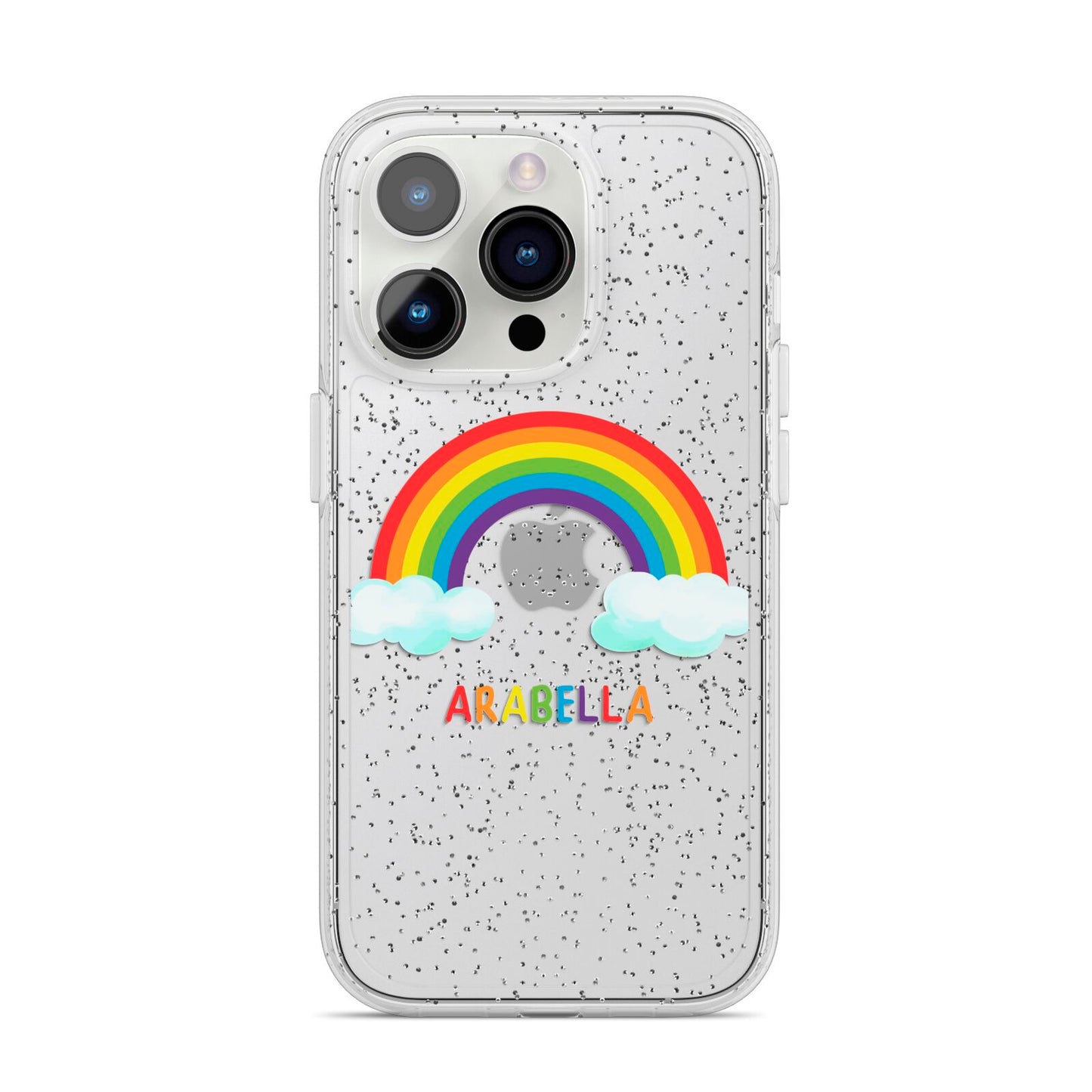 Personalised Rainbow Name iPhone 14 Pro Glitter Tough Case Silver
