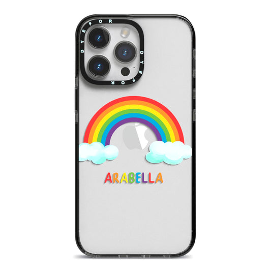 Personalised Rainbow Name iPhone 14 Pro Max Black Impact Case on Silver phone