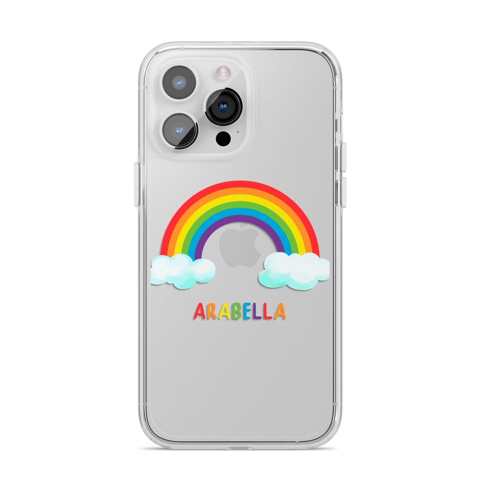 Personalised Rainbow Name iPhone 14 Pro Max Clear Tough Case Silver