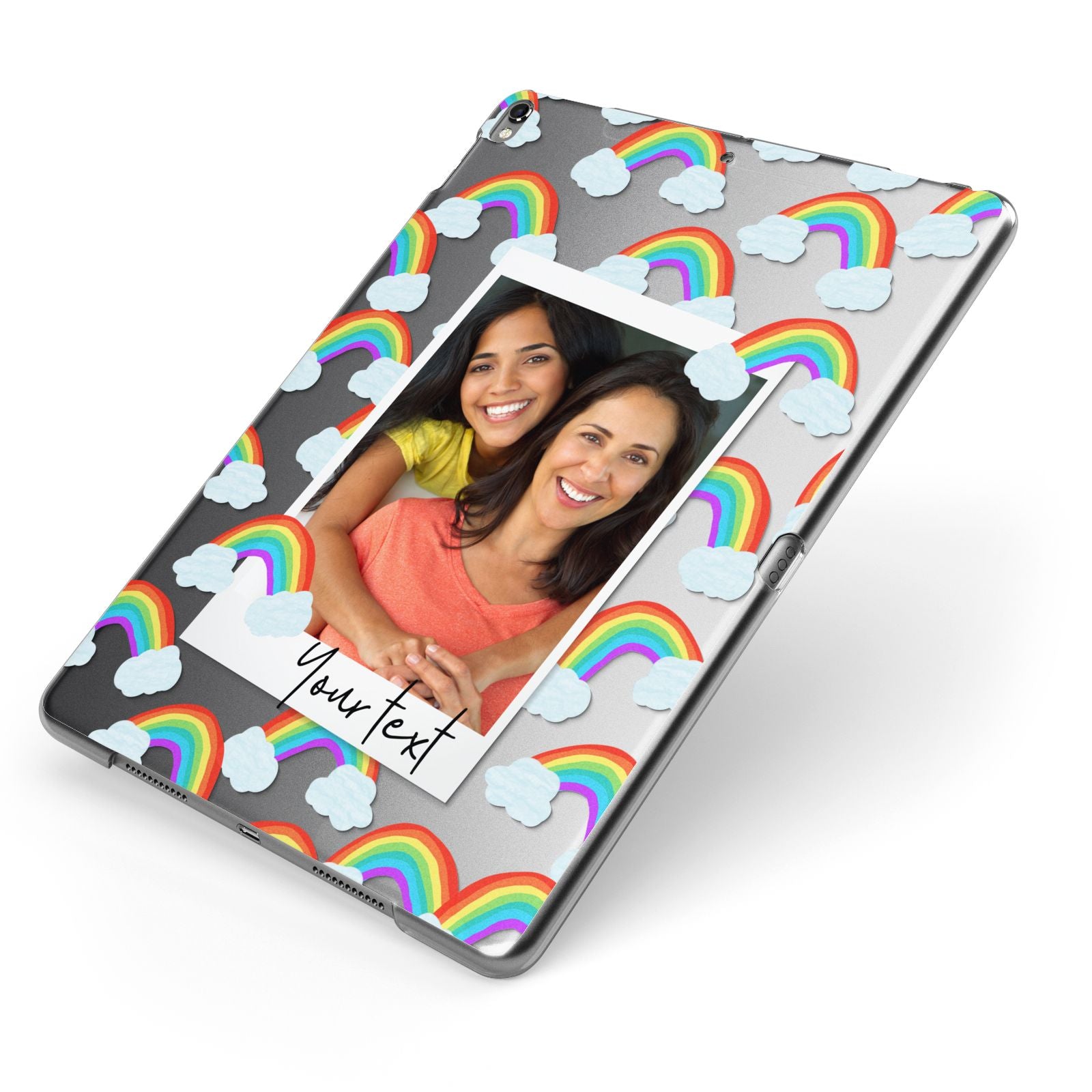 Personalised Rainbow Photo Upload Apple iPad Case on Grey iPad Side View