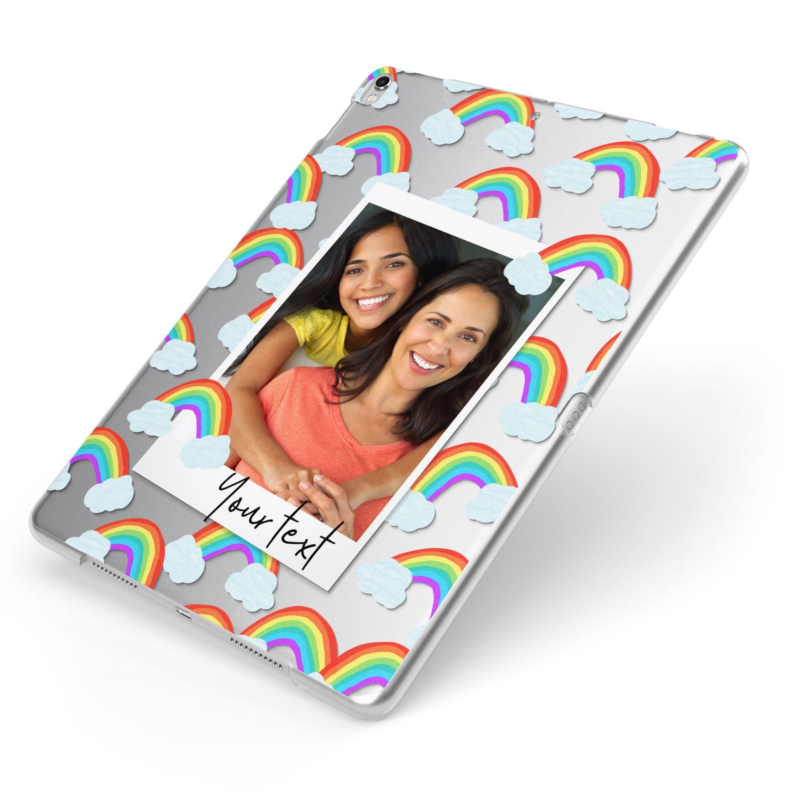 Personalised Rainbow Photo Upload Apple iPad Case on Silver iPad Side View