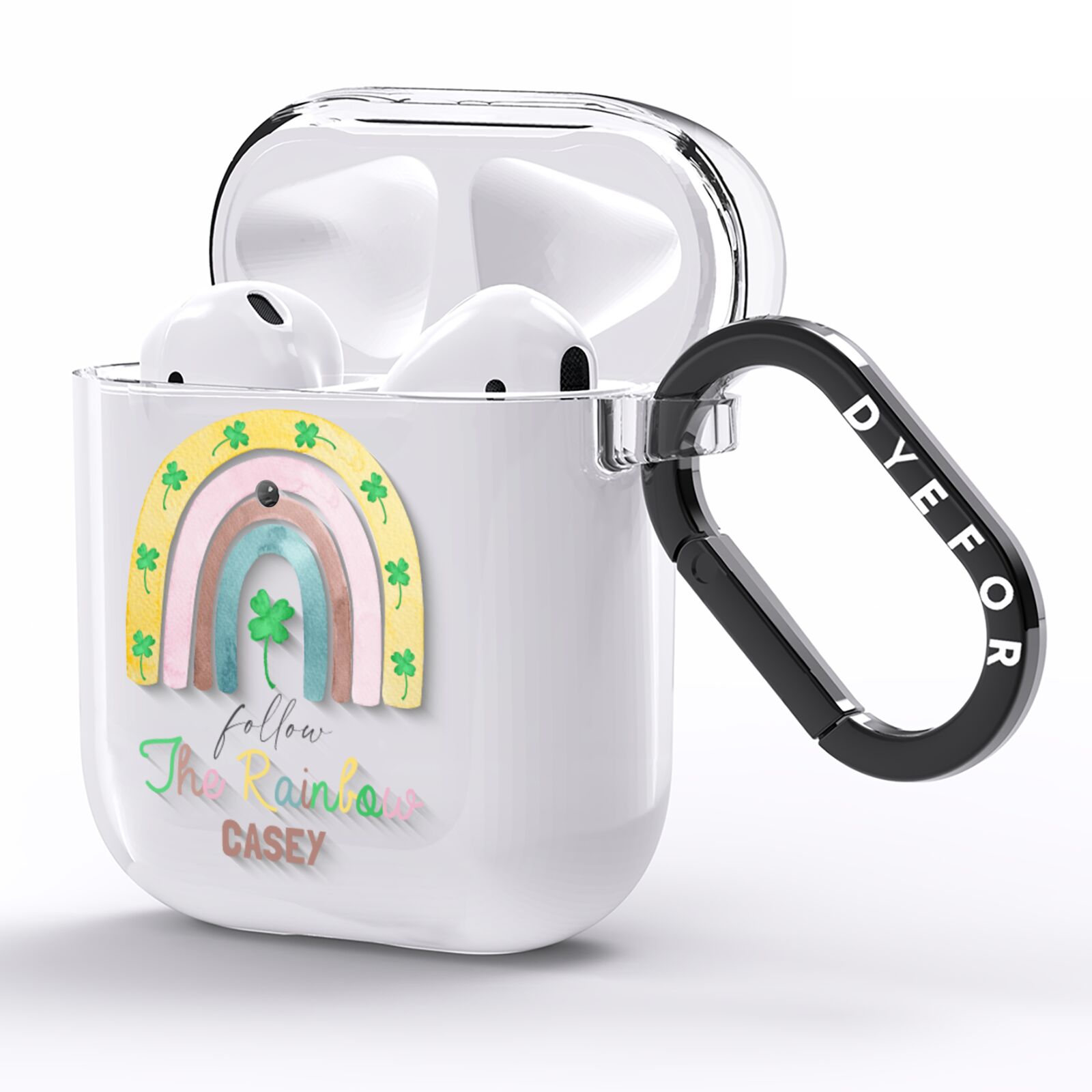 Personalised Rainbow Shamrock AirPods Clear Case Side Image