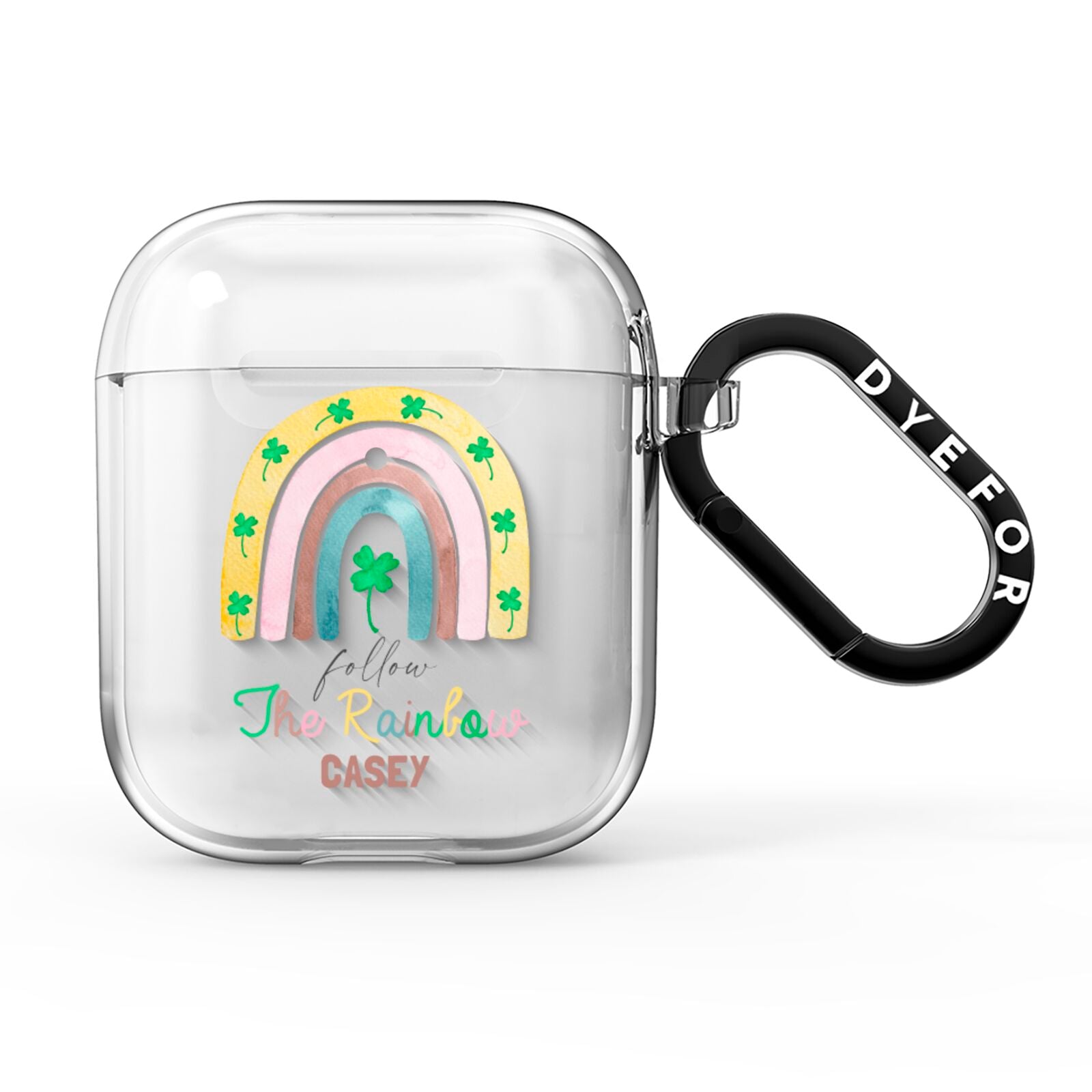 Personalised Rainbow Shamrock AirPods Clear Case