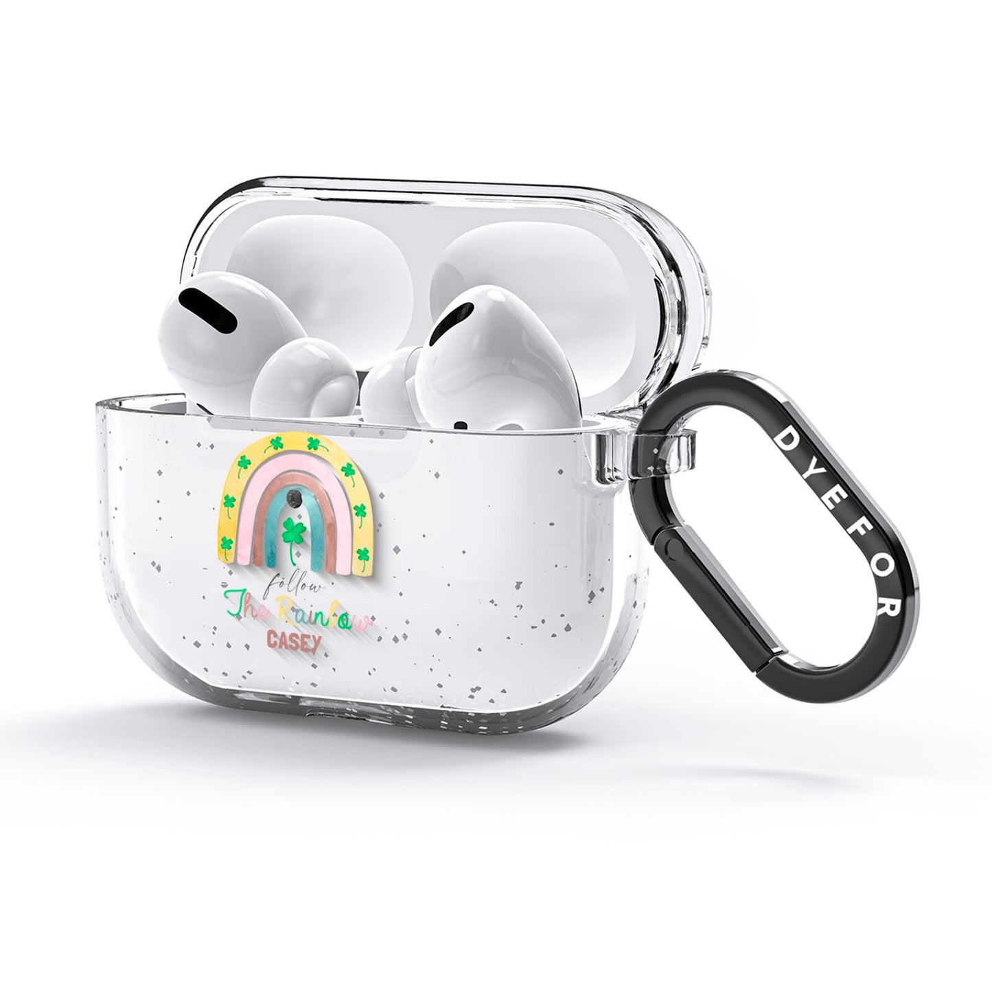 Personalised Rainbow Shamrock AirPods Glitter Case 3rd Gen Side Image