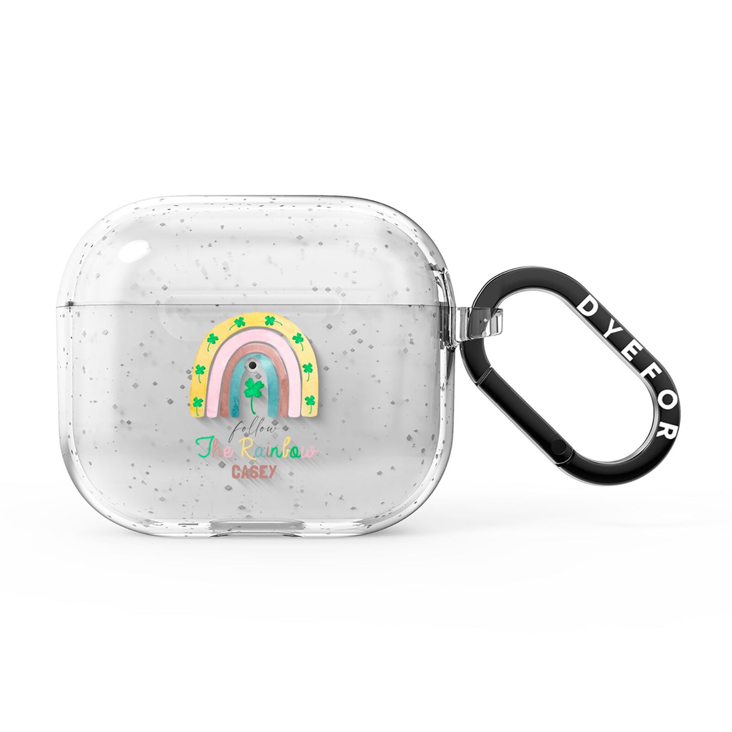 Personalised Rainbow Shamrock AirPods Glitter Case 3rd Gen