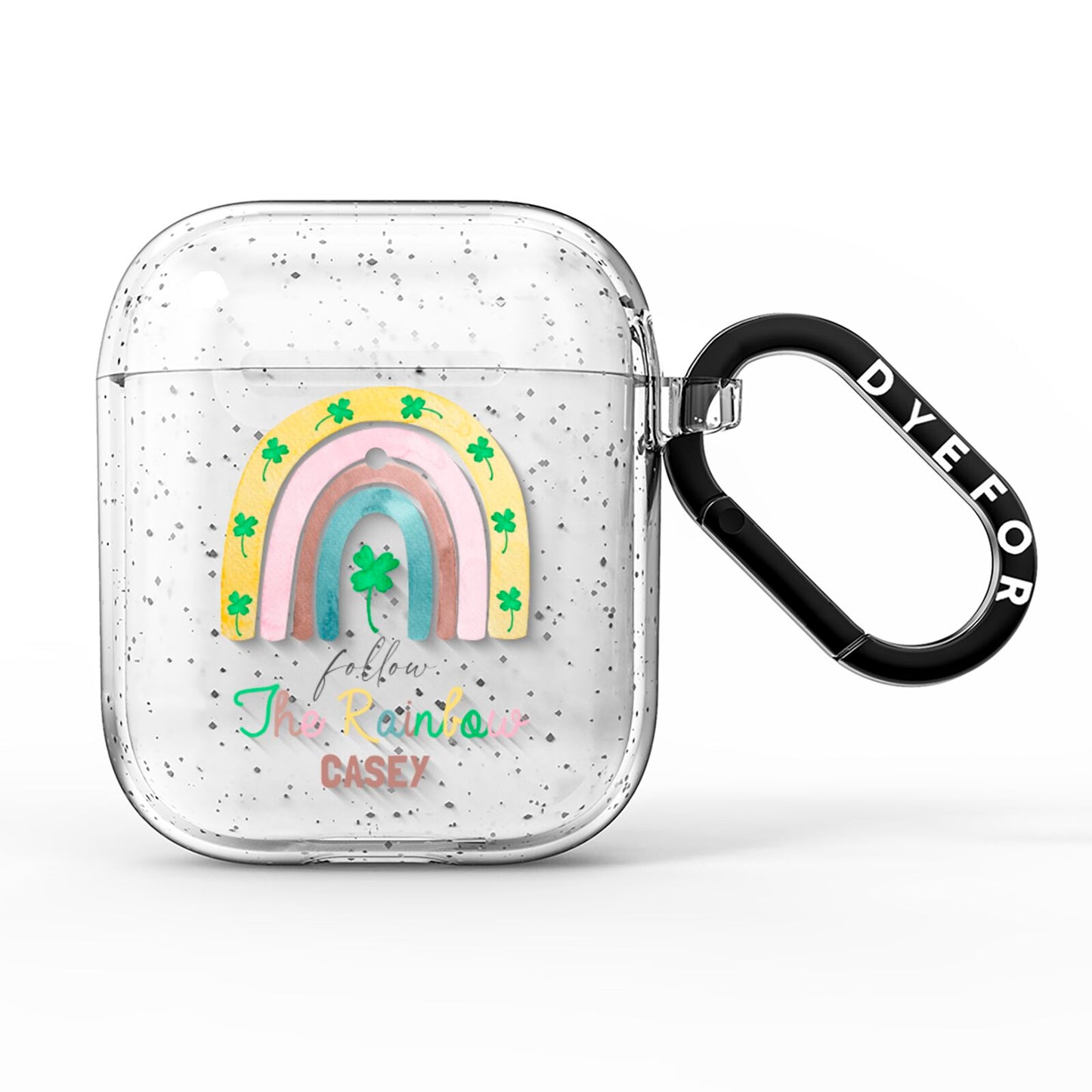 Personalised Rainbow Shamrock AirPods Glitter Case