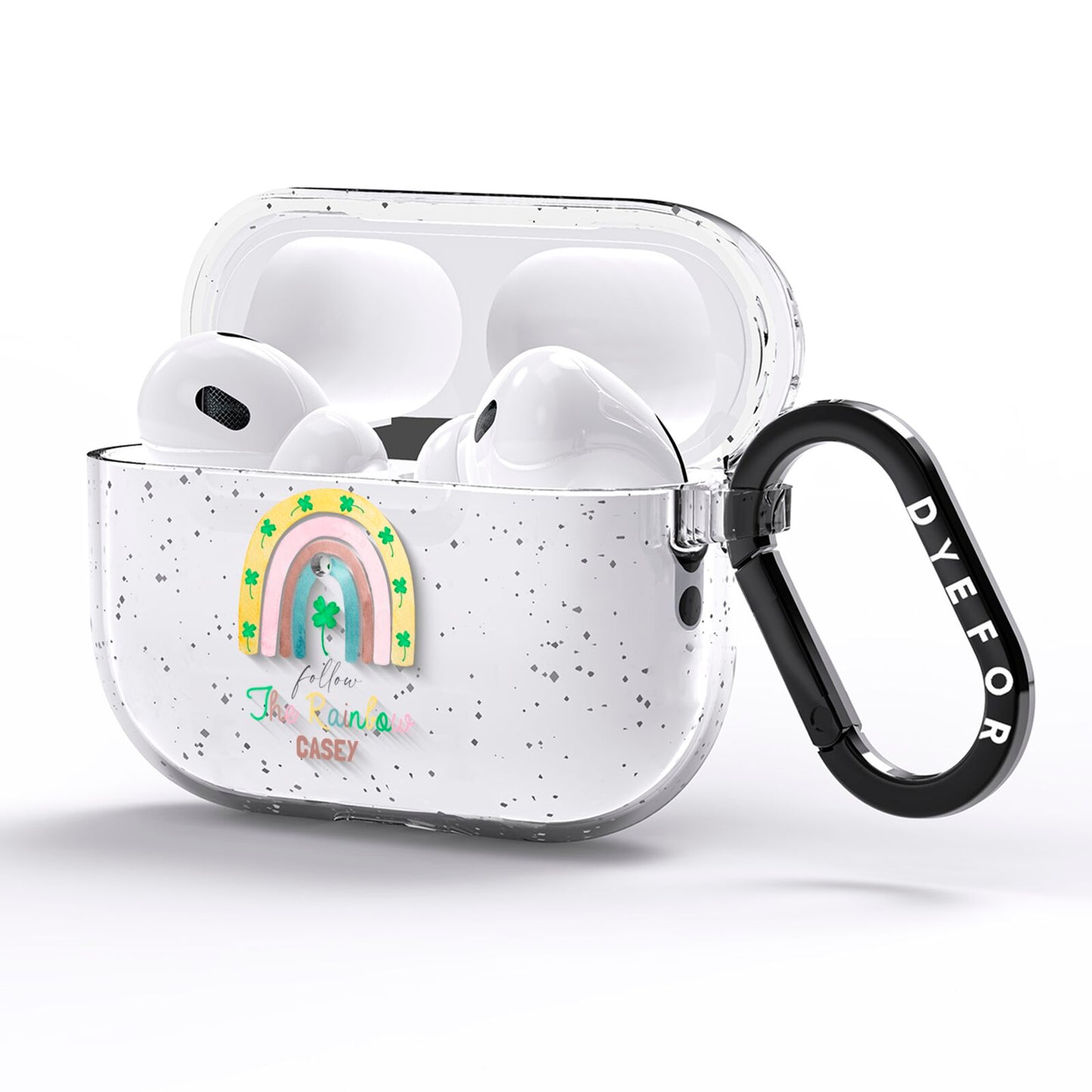 Personalised Rainbow Shamrock AirPods Pro Glitter Case Side Image