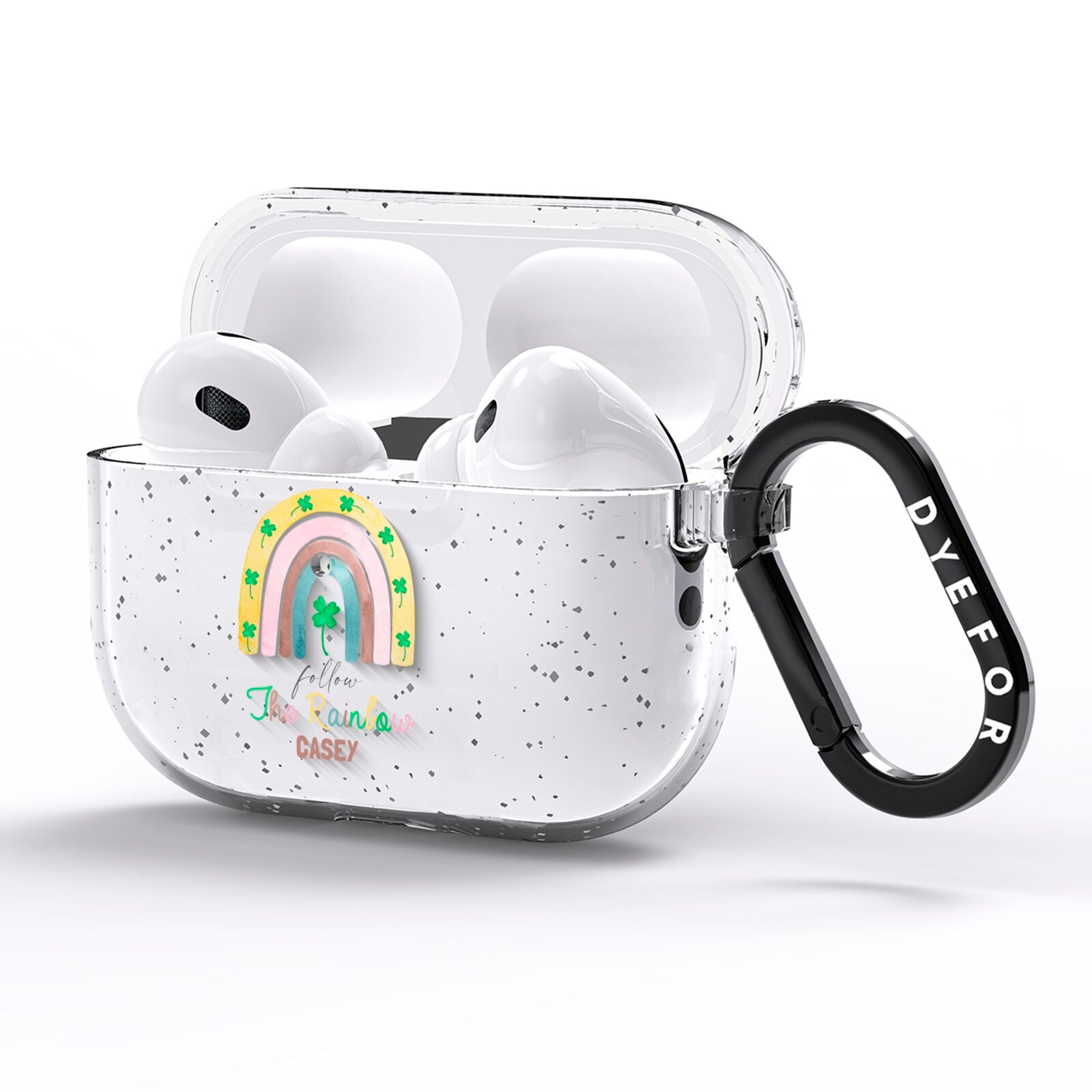 Personalised Rainbow Shamrock AirPods Pro Glitter Case Side Image