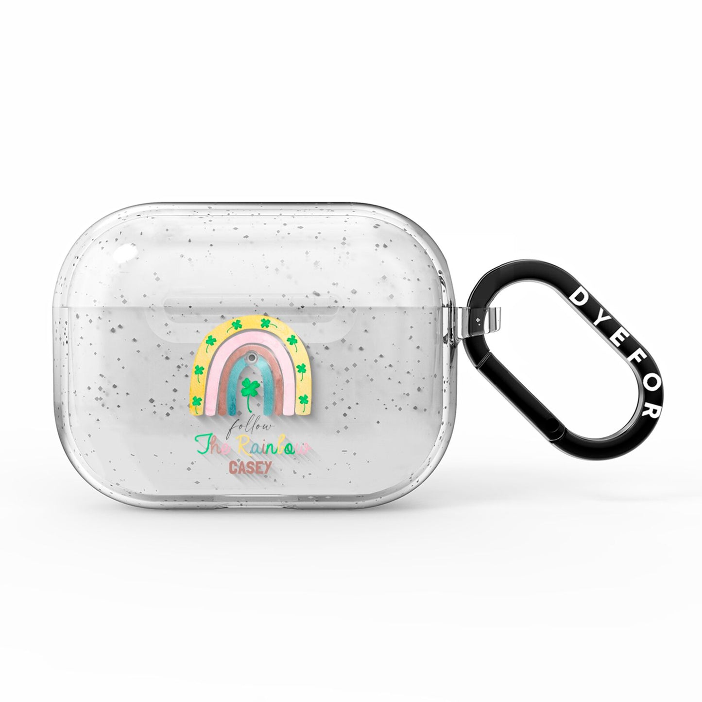Personalised Rainbow Shamrock AirPods Pro Glitter Case
