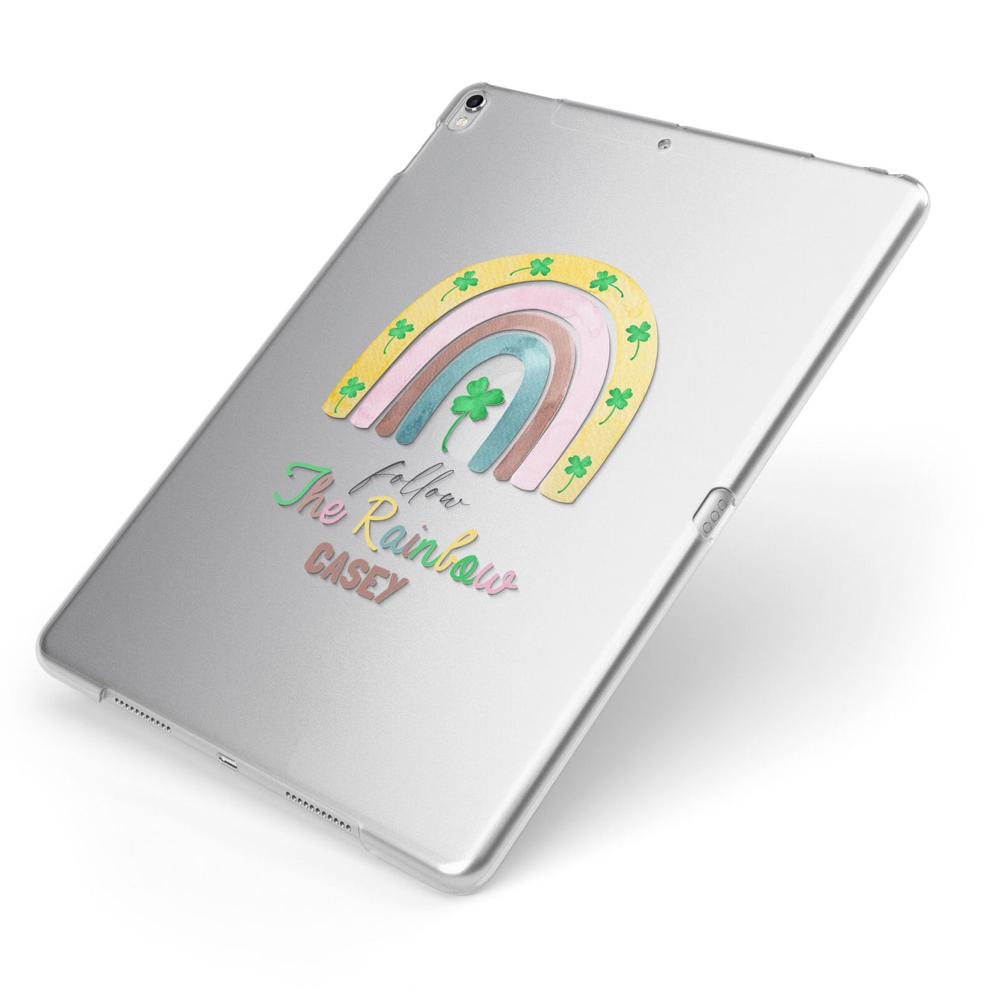 Personalised Rainbow Shamrock Apple iPad Case on Silver iPad Side View