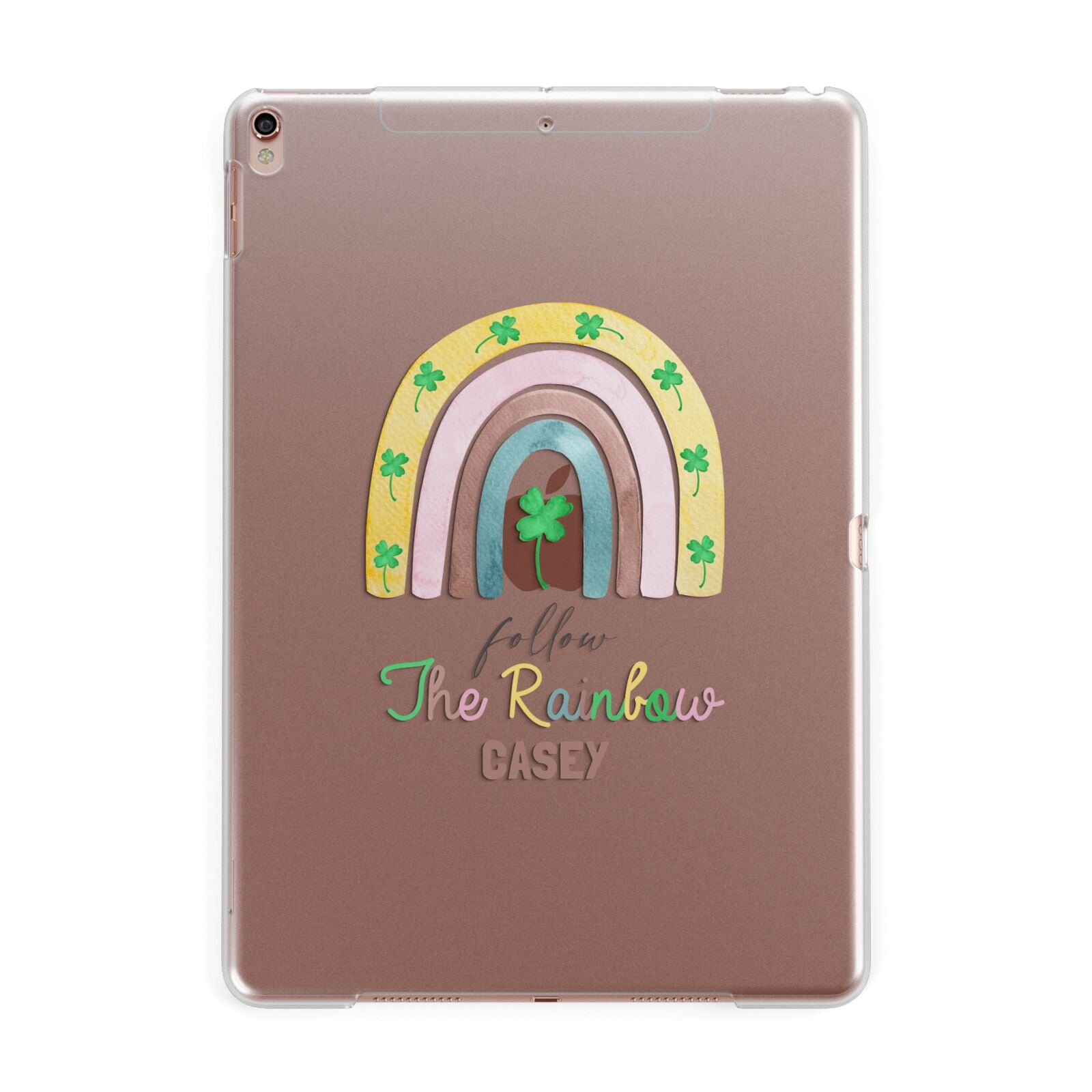 Personalised Rainbow Shamrock Apple iPad Rose Gold Case