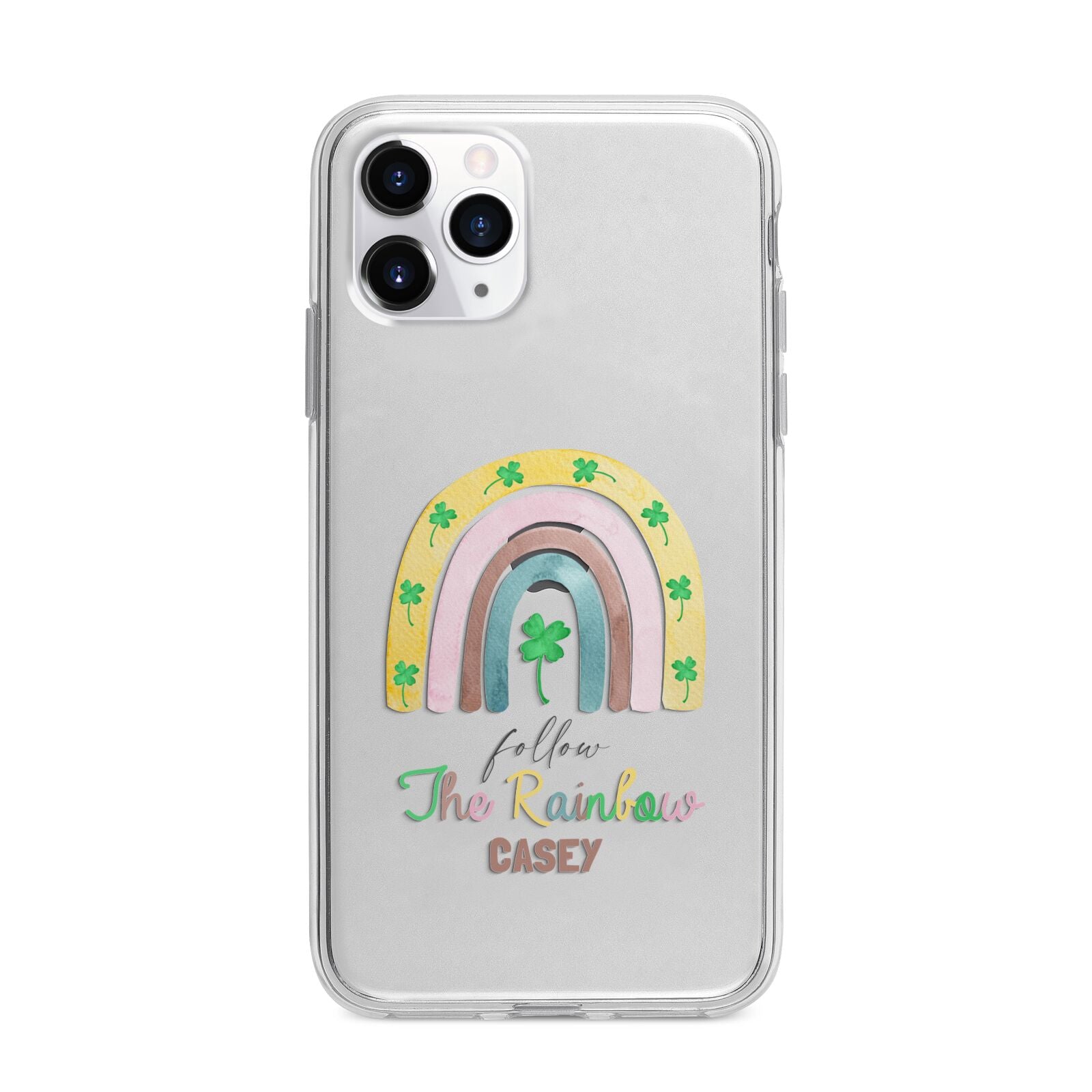Personalised Rainbow Shamrock Apple iPhone 11 Pro Max in Silver with Bumper Case