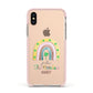 Personalised Rainbow Shamrock Apple iPhone Xs Impact Case Pink Edge on Gold Phone