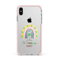 Personalised Rainbow Shamrock Apple iPhone Xs Max Impact Case Pink Edge on Silver Phone