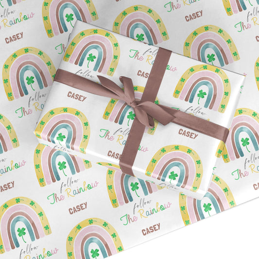 Personalised Rainbow Shamrock Custom Wrapping Paper