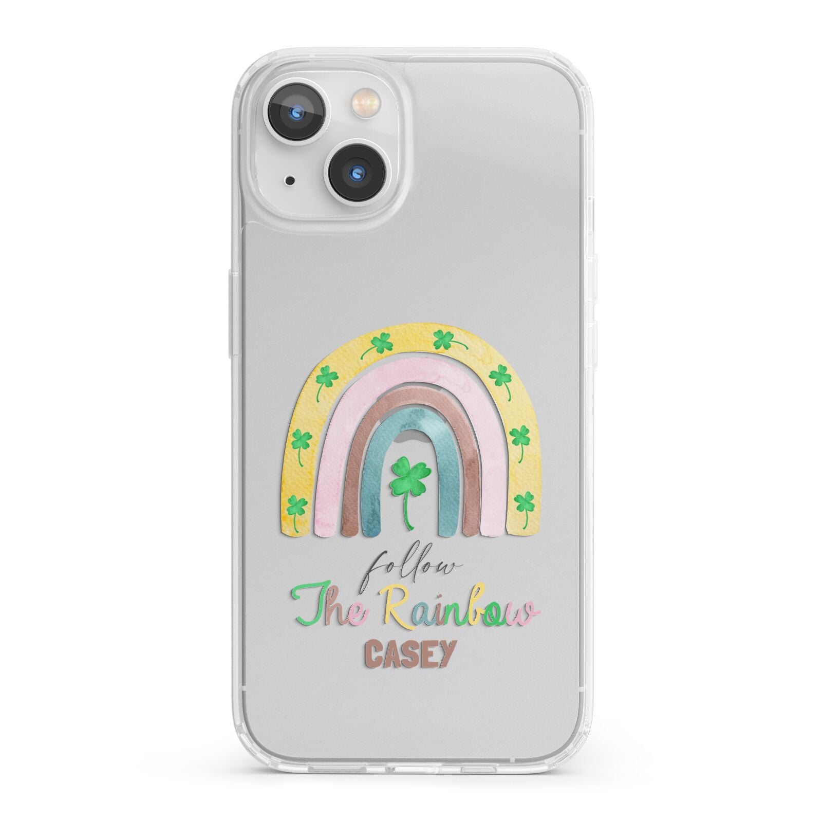 Personalised Rainbow Shamrock iPhone 13 Clear Bumper Case