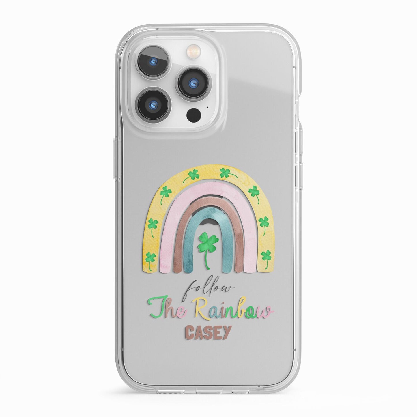 Personalised Rainbow Shamrock iPhone 13 Pro TPU Impact Case with White Edges