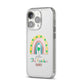 Personalised Rainbow Shamrock iPhone 14 Pro Clear Tough Case Silver Angled Image