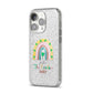 Personalised Rainbow Shamrock iPhone 14 Pro Glitter Tough Case Silver Angled Image