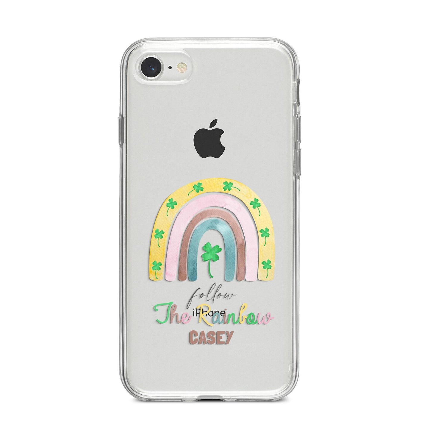 Personalised Rainbow Shamrock iPhone 8 Bumper Case on Silver iPhone