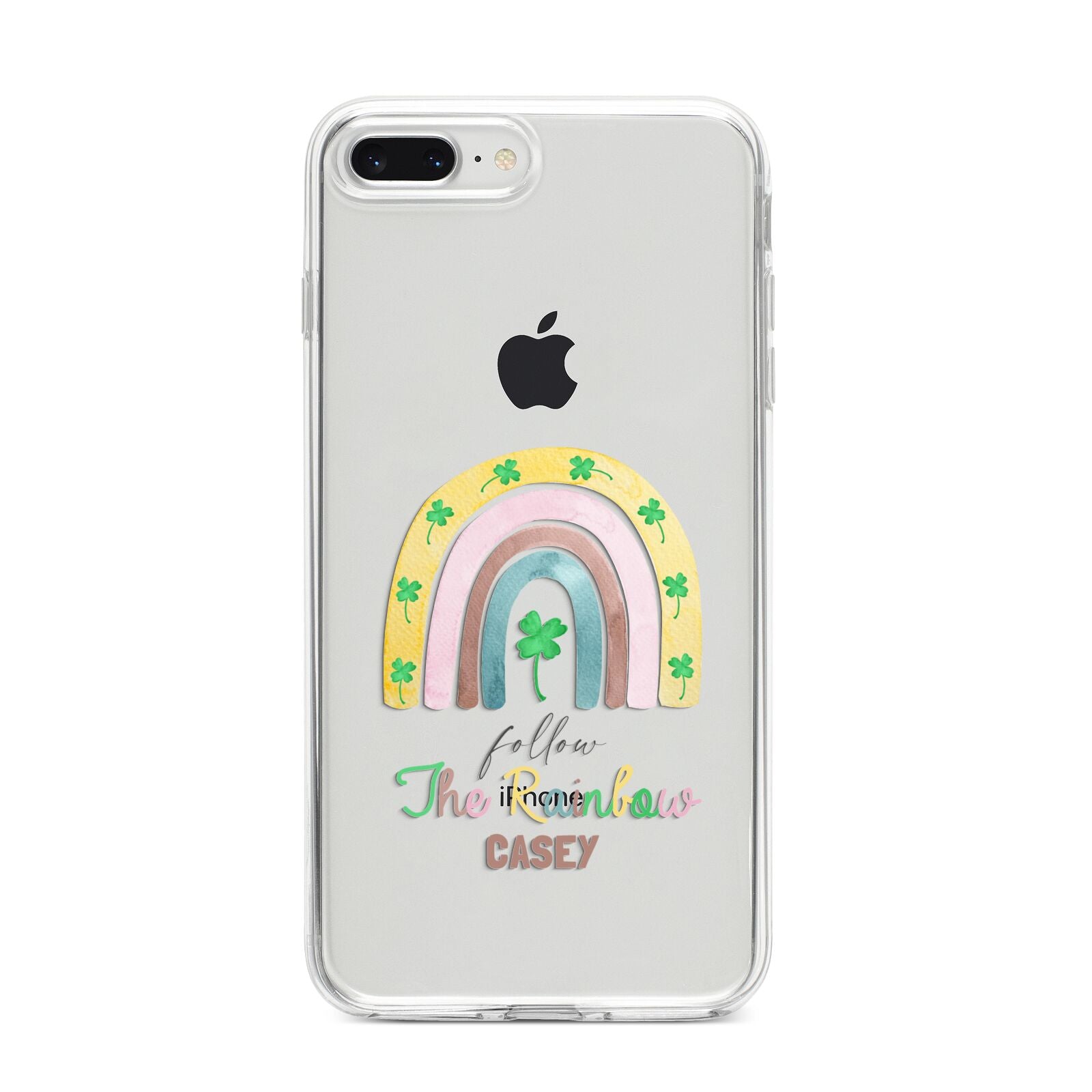 Personalised Rainbow Shamrock iPhone 8 Plus Bumper Case on Silver iPhone