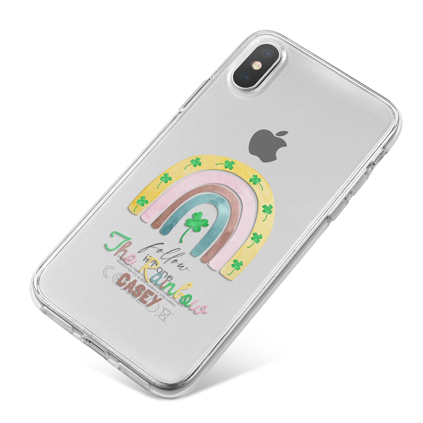 Personalised Rainbow Shamrock iPhone X Bumper Case on Silver iPhone