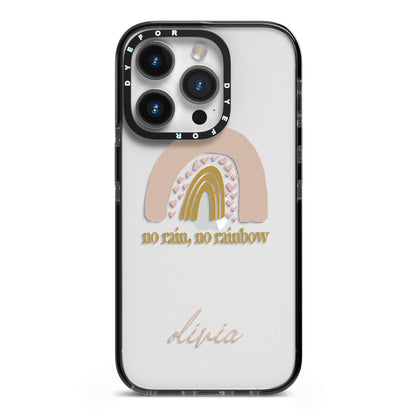 Personalised Rainbow iPhone 14 Pro Black Impact Case on Silver phone