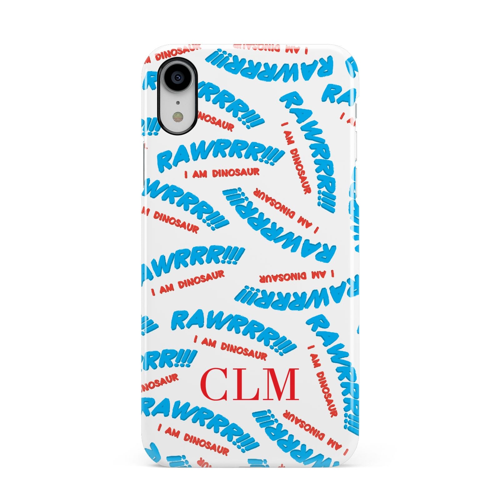 Personalised Rawr Dino Initials Apple iPhone XR White 3D Snap Case