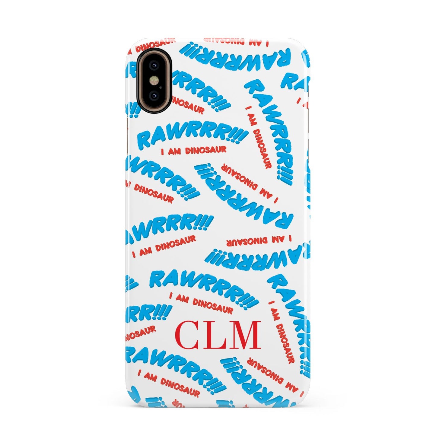 Personalised Rawr Dino Initials Apple iPhone Xs Max 3D Snap Case