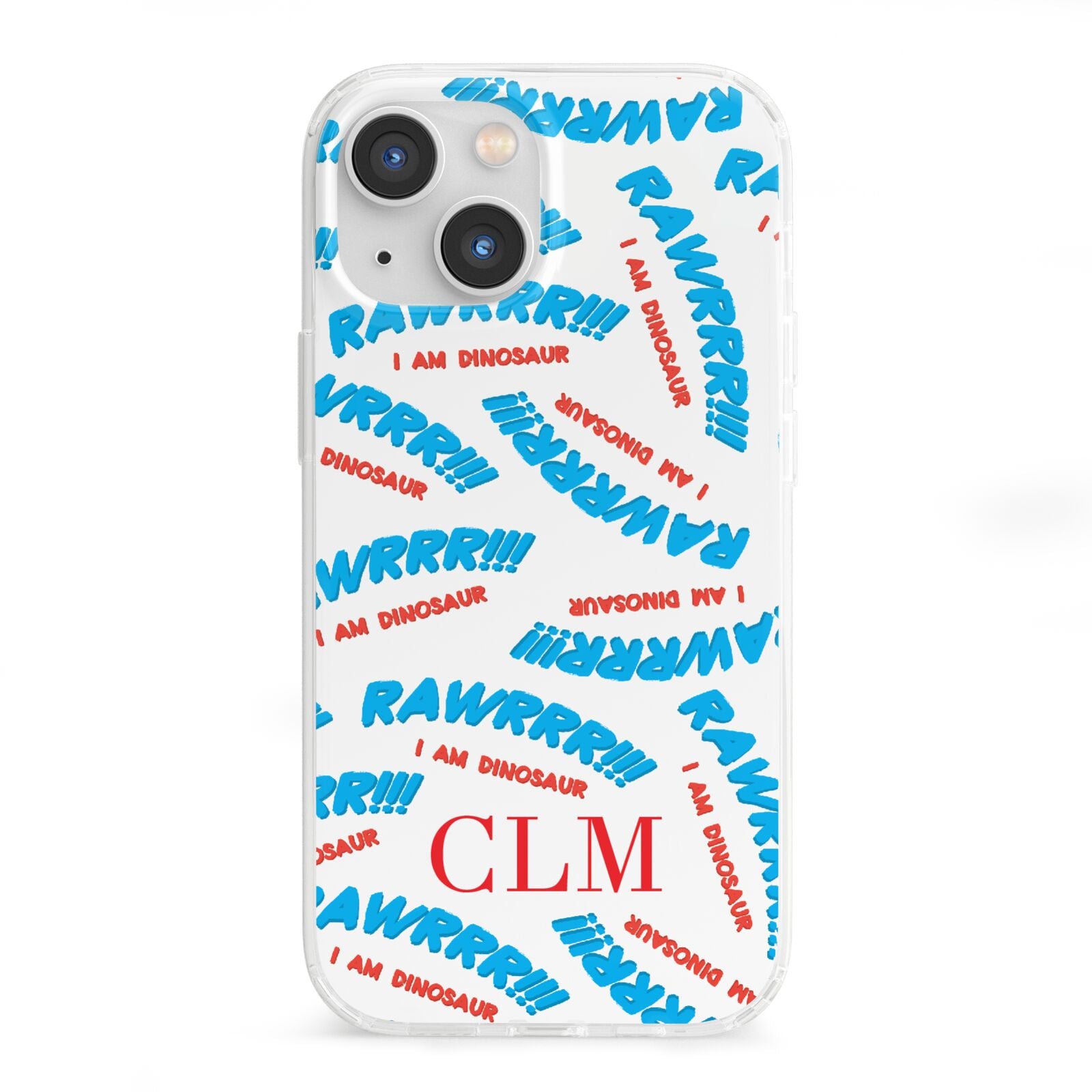 Personalised Rawr Dino Initials iPhone 13 Mini Clear Bumper Case