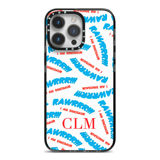 Personalised Rawr Dino Initials iPhone 14 Pro Max Black Impact Case on Silver phone