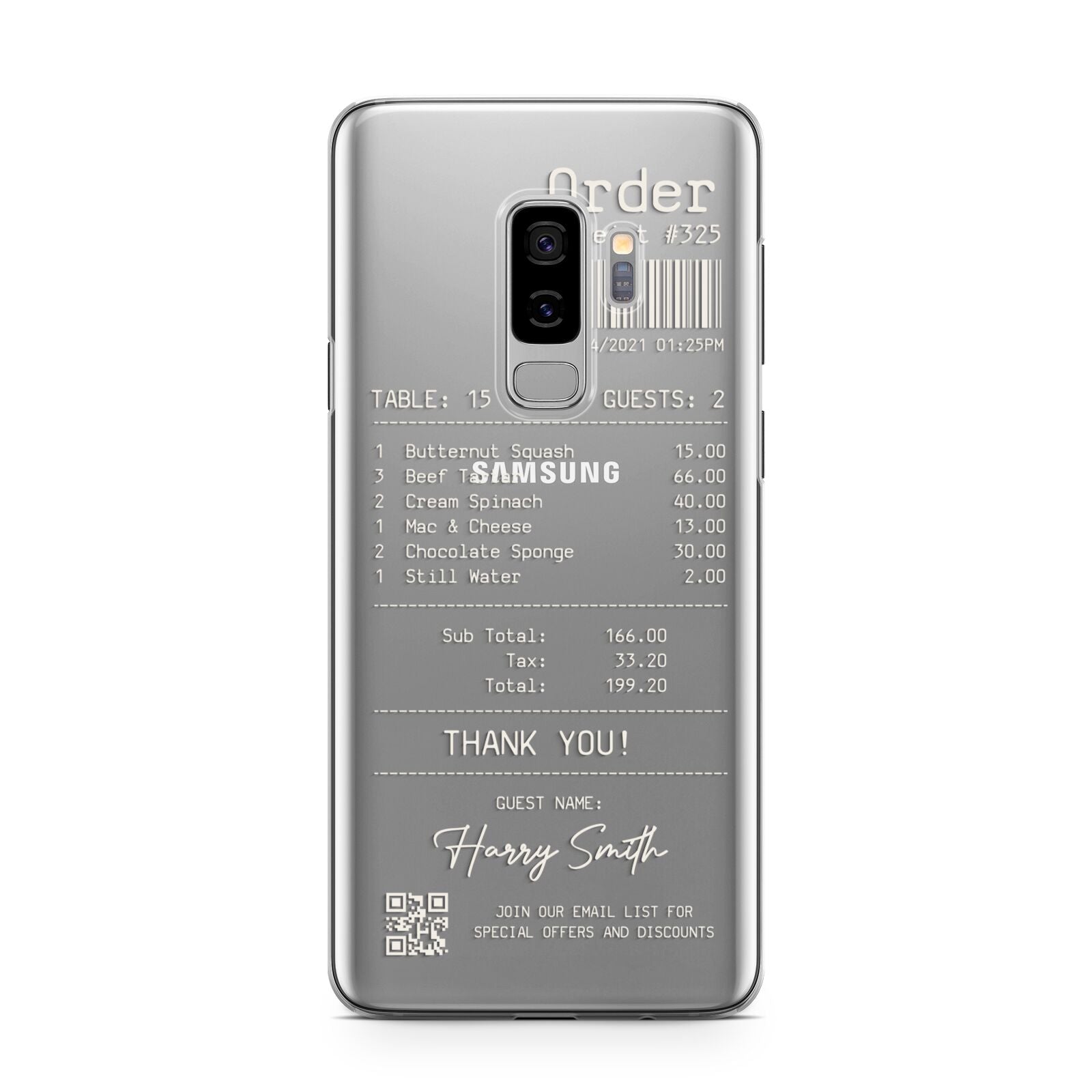 Personalised Receipt Samsung Galaxy S9 Plus Case on Silver phone