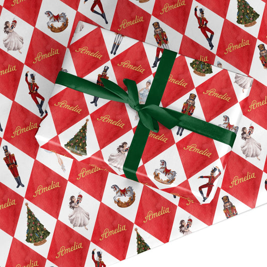 Personalised Red Christmas Nutcracker Harlequin Custom Wrapping Paper