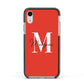 Personalised Red Name and Initial Apple iPhone XR Impact Case Black Edge on Silver Phone