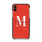 Personalised Red Name and Initial Apple iPhone Xs Impact Case Black Edge on Silver Phone