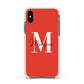 Personalised Red Name and Initial Apple iPhone Xs Impact Case Pink Edge on Black Phone