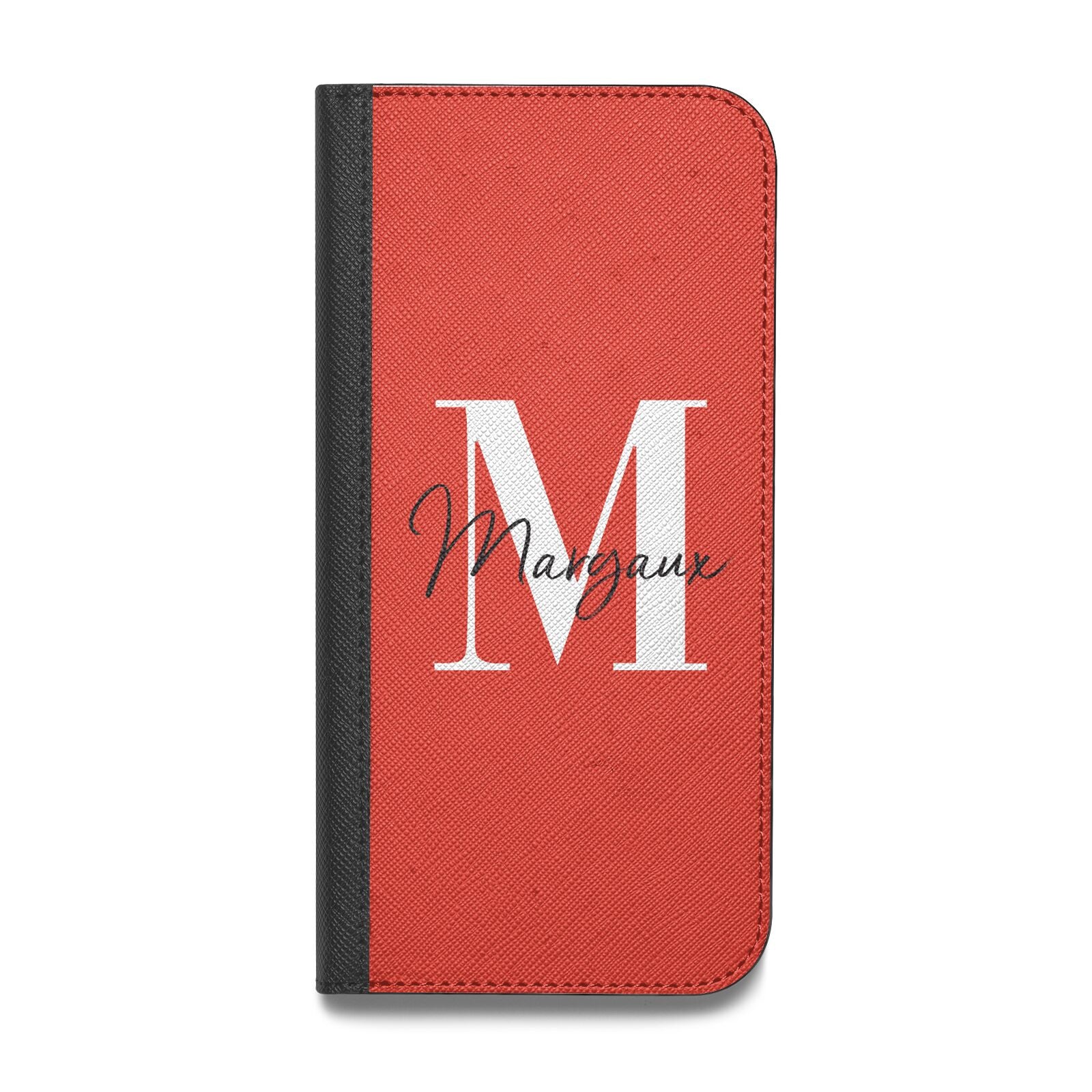 Personalised Red Name and Initial Vegan Leather Flip Samsung Case
