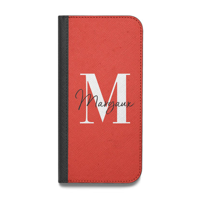 Personalised Red Name and Initial Vegan Leather Flip Samsung Case