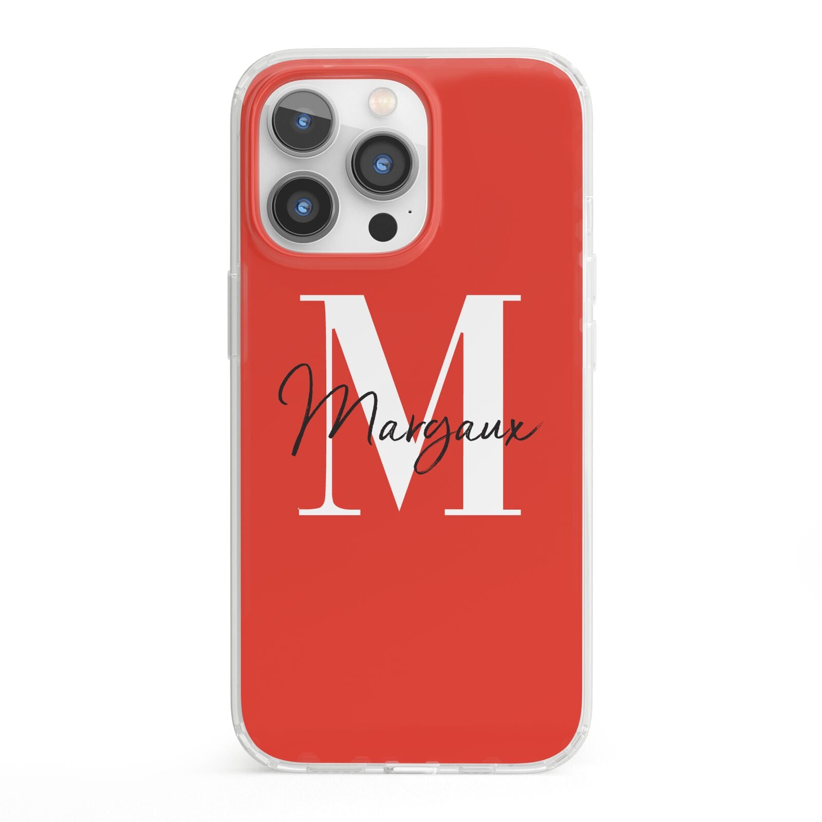 Personalised Red Name and Initial iPhone 13 Pro Clear Bumper Case