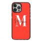 Personalised Red Name and Initial iPhone 13 Pro Max Black Impact Case on Silver phone