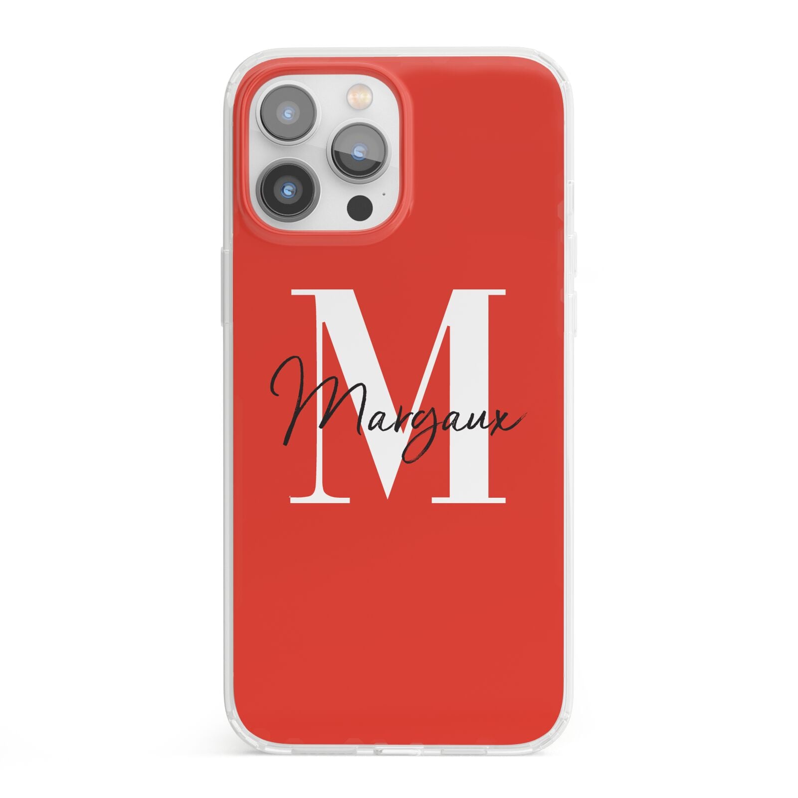 Personalised Red Name and Initial iPhone 13 Pro Max Clear Bumper Case