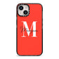 Personalised Red Name and Initial iPhone 14 Black Impact Case on Silver phone