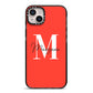 Personalised Red Name and Initial iPhone 14 Plus Black Impact Case on Silver phone