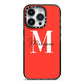 Personalised Red Name and Initial iPhone 14 Pro Black Impact Case on Silver phone