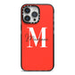Personalised Red Name and Initial iPhone 14 Pro Max Black Impact Case on Silver phone